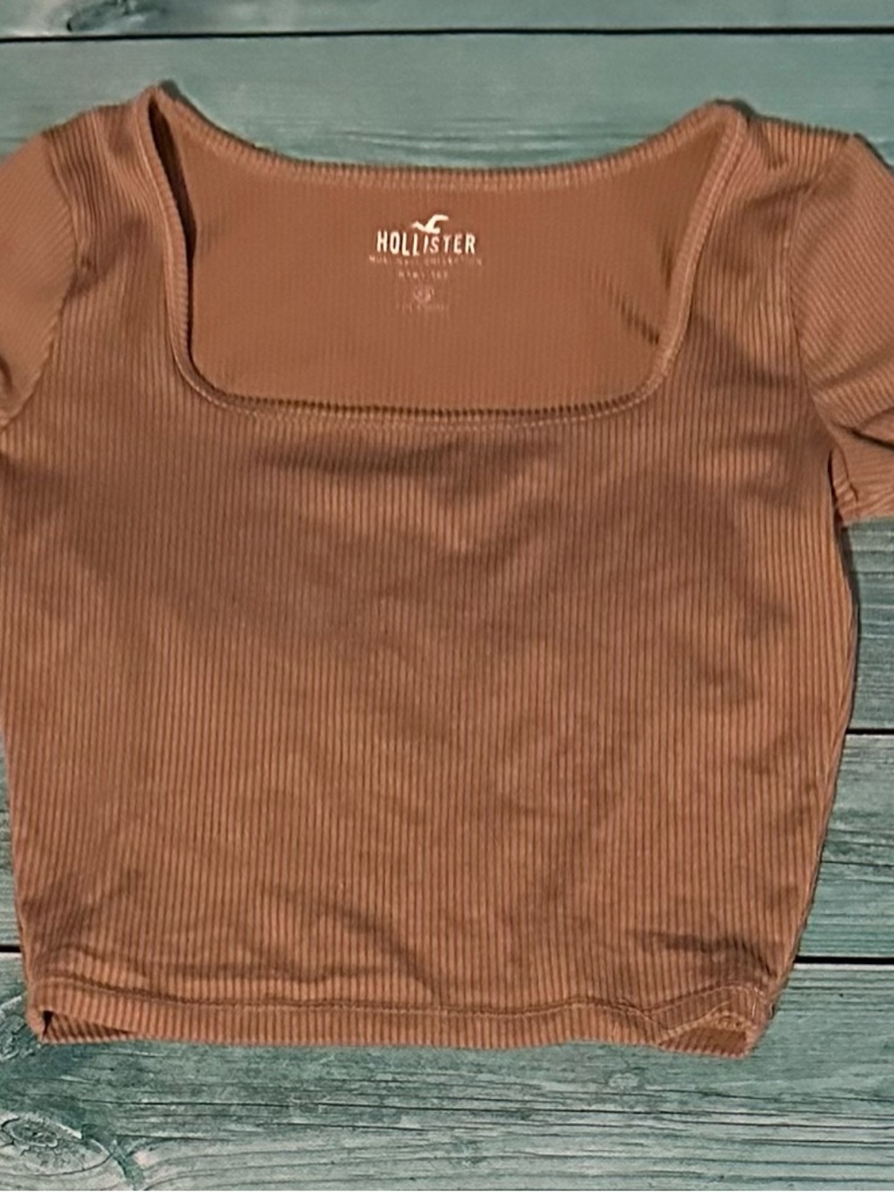 Hollister Ribbed Square-Neck Crop Top in Warm Brown